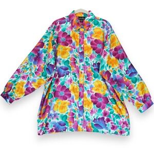 Vintage David Matthew Floral‎ Button Up Blouse Women's Size Large Long Sleeve